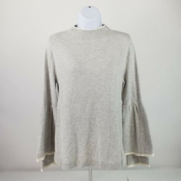 Style & Co Heathered Gray Ruffled Bell Sleeve Sweater Womens MP NWT - Picture 1 of 16